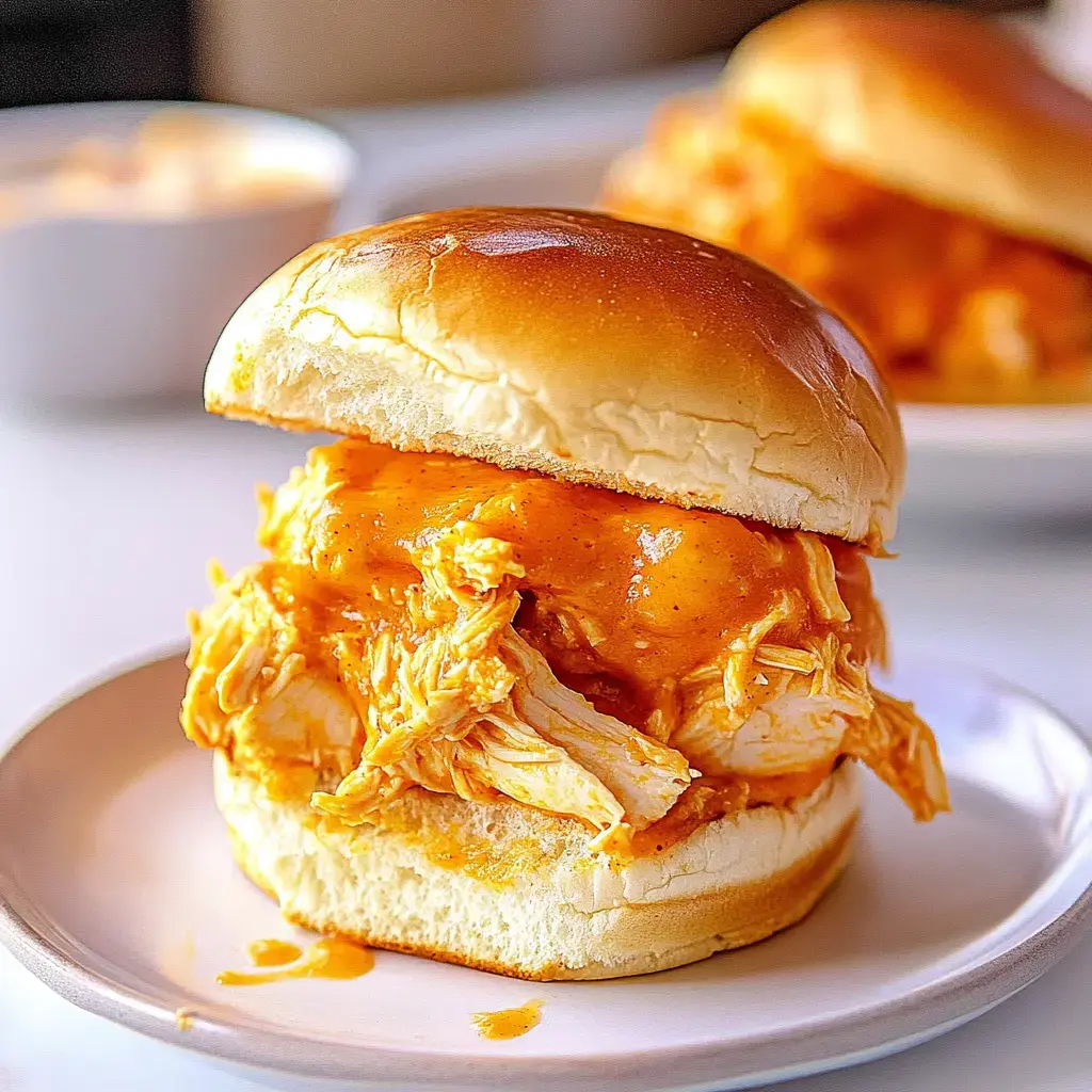 Un zoom sur un sandwich au poulet effiloché nappé de sauce orange, servi dans un petit pain moelleux.