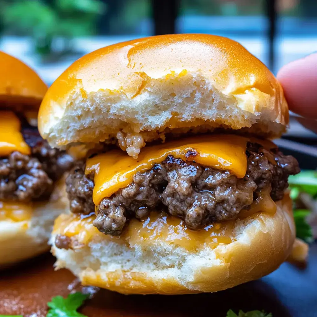 Un gros plan d'un cheeseburger avec du cheddar fondu, révélant un steak de bœuf juteux pris entre deux pains moelleux.