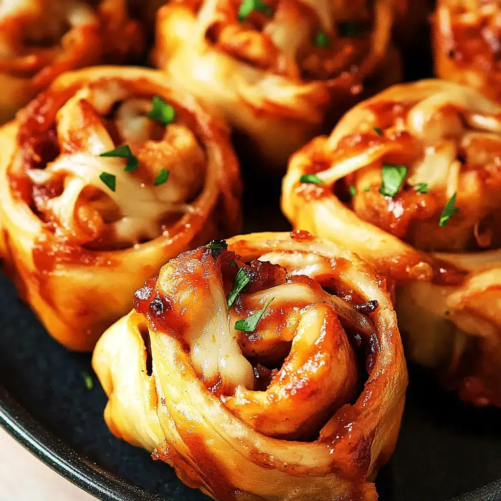 Gros plan sur des roulés au fromage avec une sauce marinara, garnis de persil frais.
