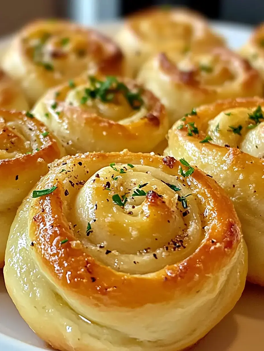 Zoom sur des roulés dorés à cœur couverts de persil et une pointe de poivre.