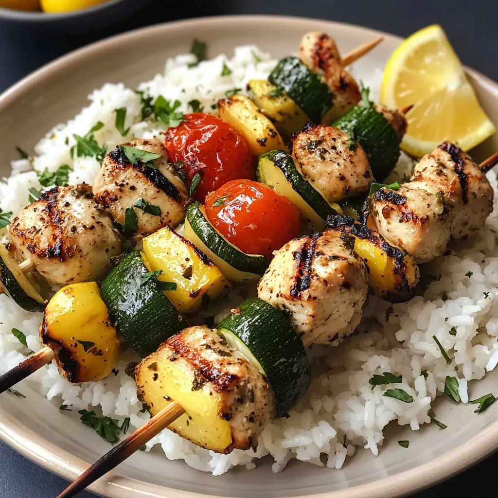 Brochettes de poulet avec riz citronné