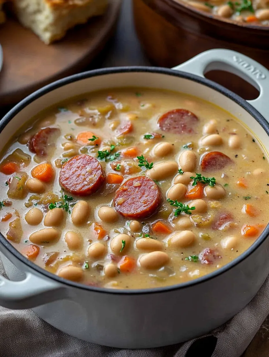 Soupe onctueuse aux haricots et saucisse