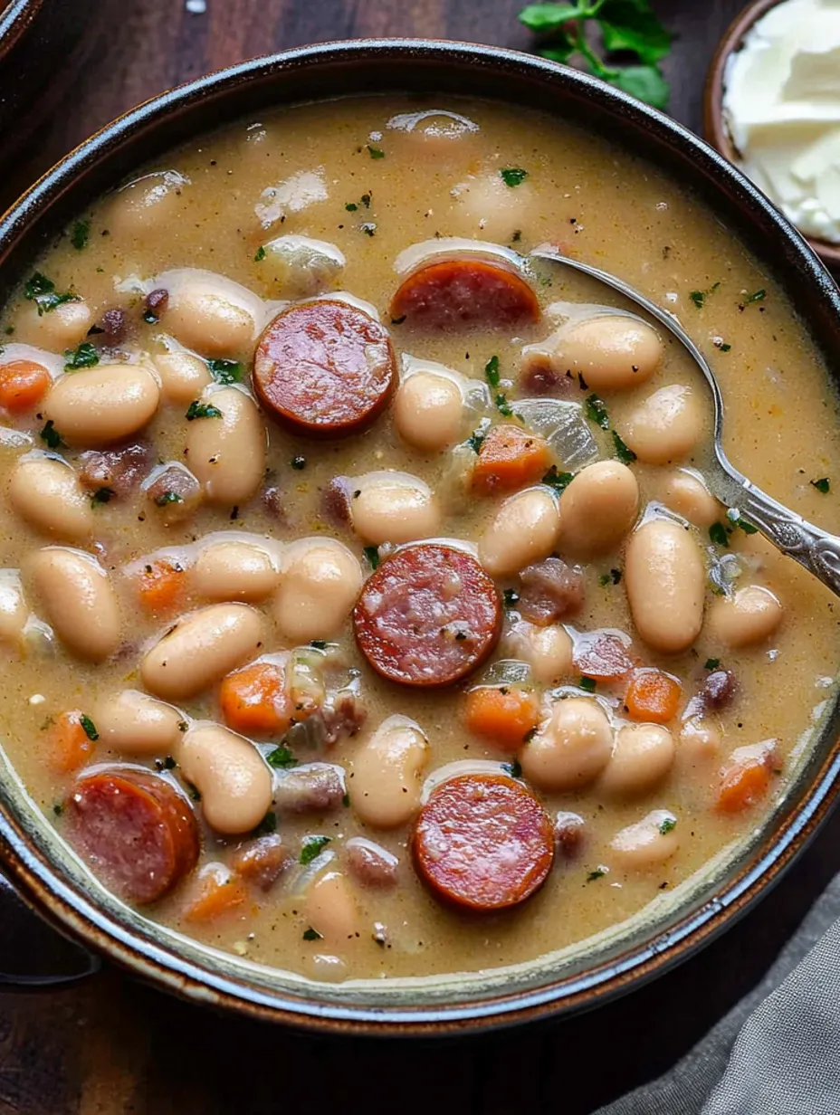 Soupe crémeuse aux haricots et saucisse