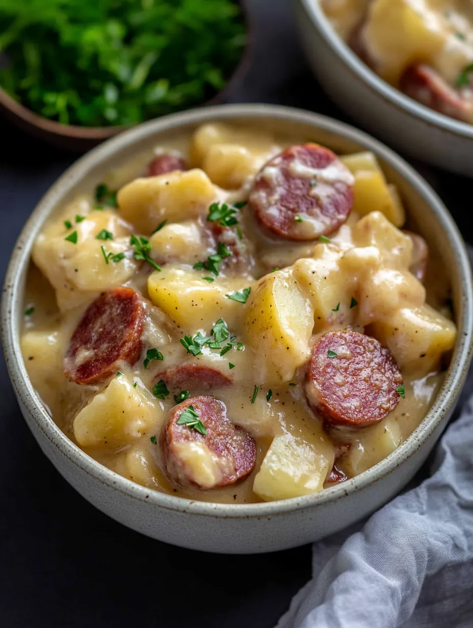 Délicieux mijoté saucisse fumée et pommes de terre