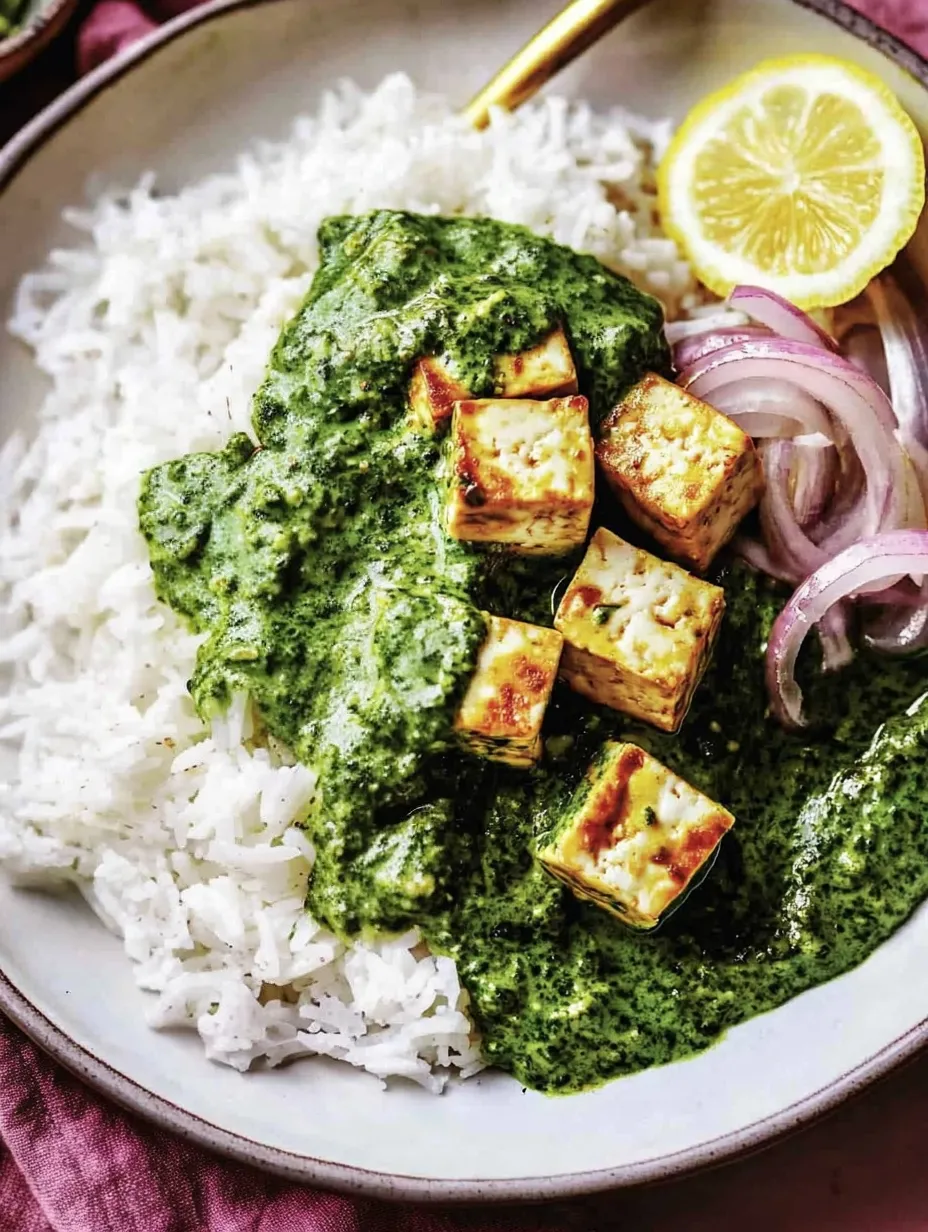 Plat relevé de chou vert, lait de coco et tofu croustillant