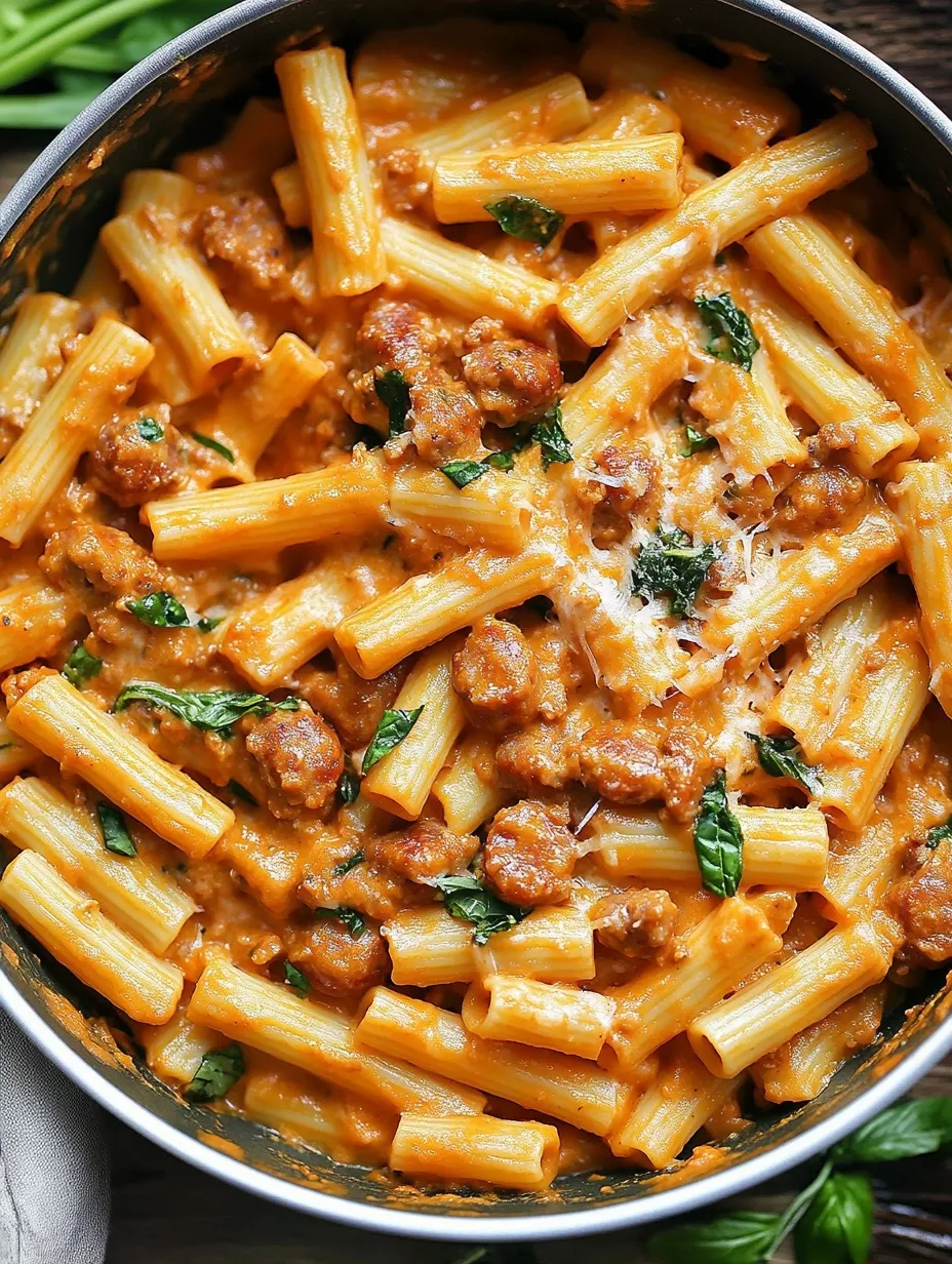 Rigatoni crémeux à la saucisse