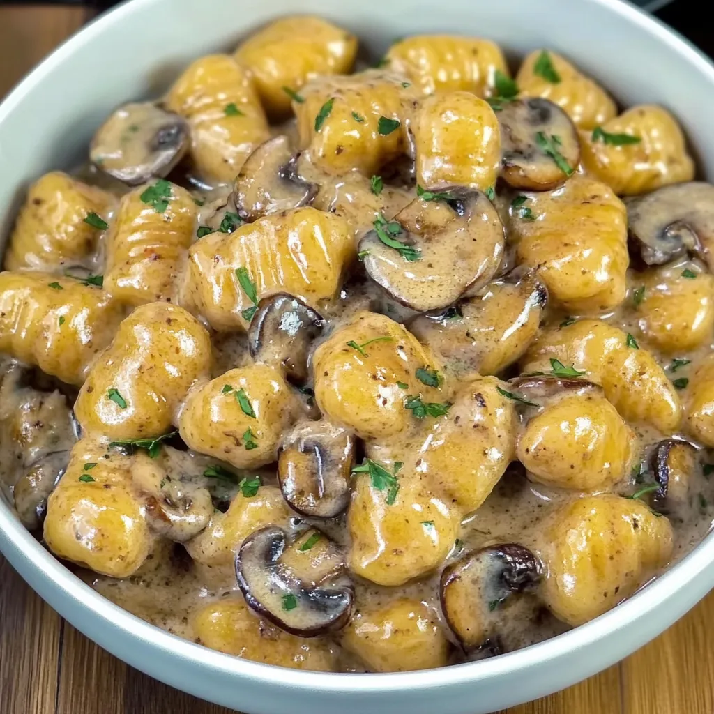 Gnocchis crémeux, champignons et speck