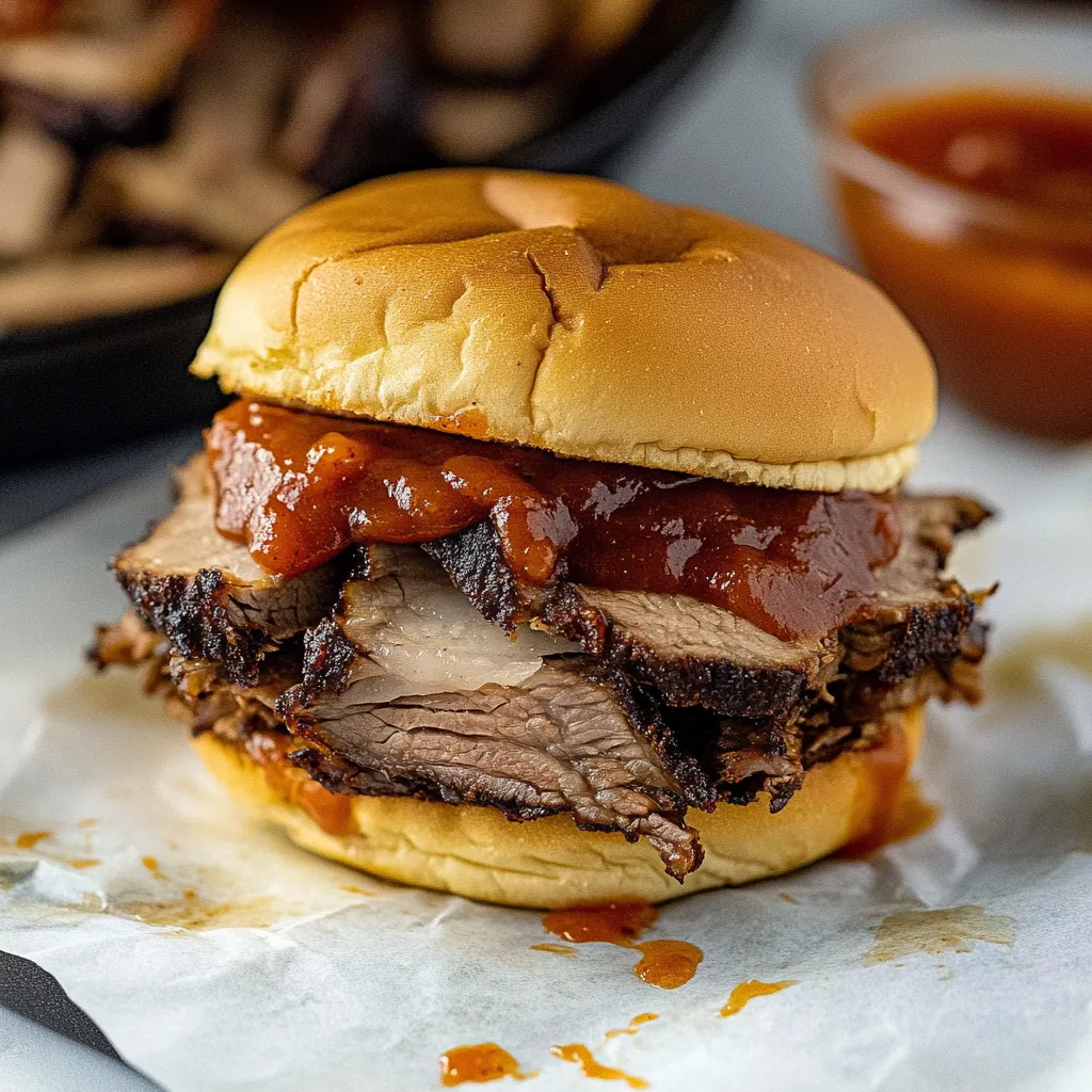 Sandwich de poitrine de bœuf à la mijoteuse et sauce BBQ