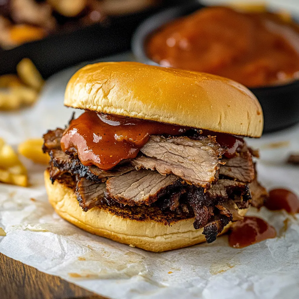 Sandwich facile à la poitrine de bœuf et sauce BBQ mijoteuse