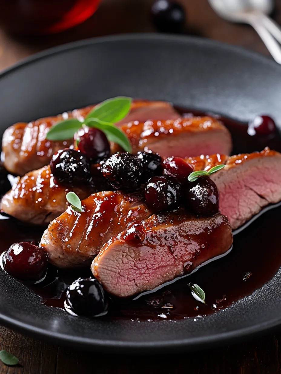 Magret de Canard Poêlé avec Réduction de Cerises au Pinot Noir