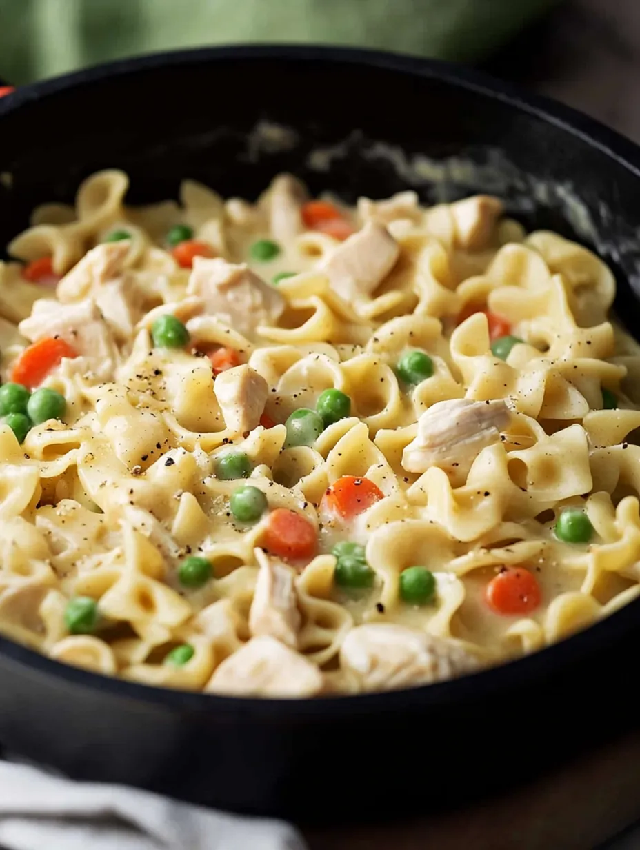 Poêlée de nouilles poulet façon pot pie