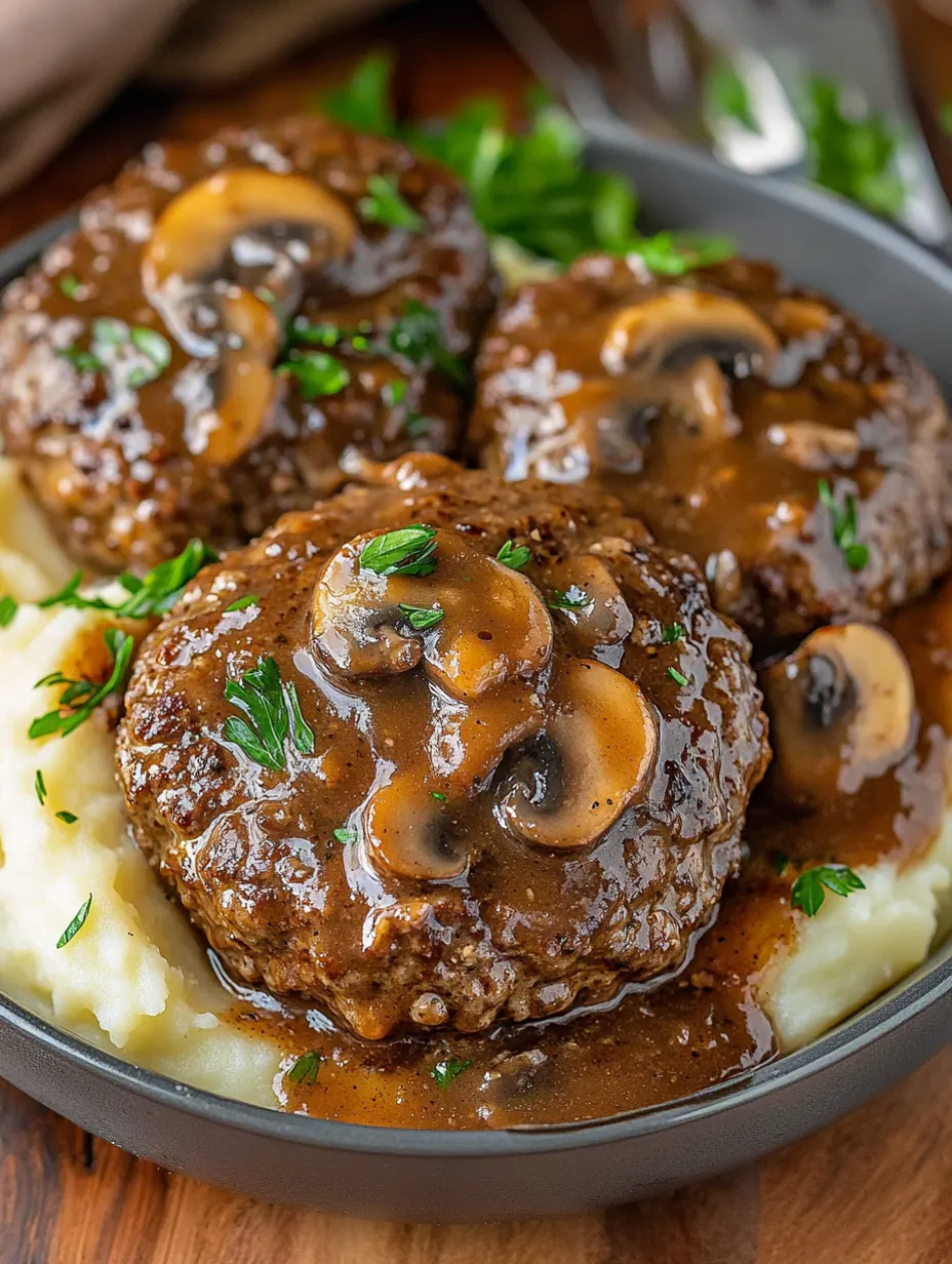 Délicieux steak haché sauce champignon fait maison