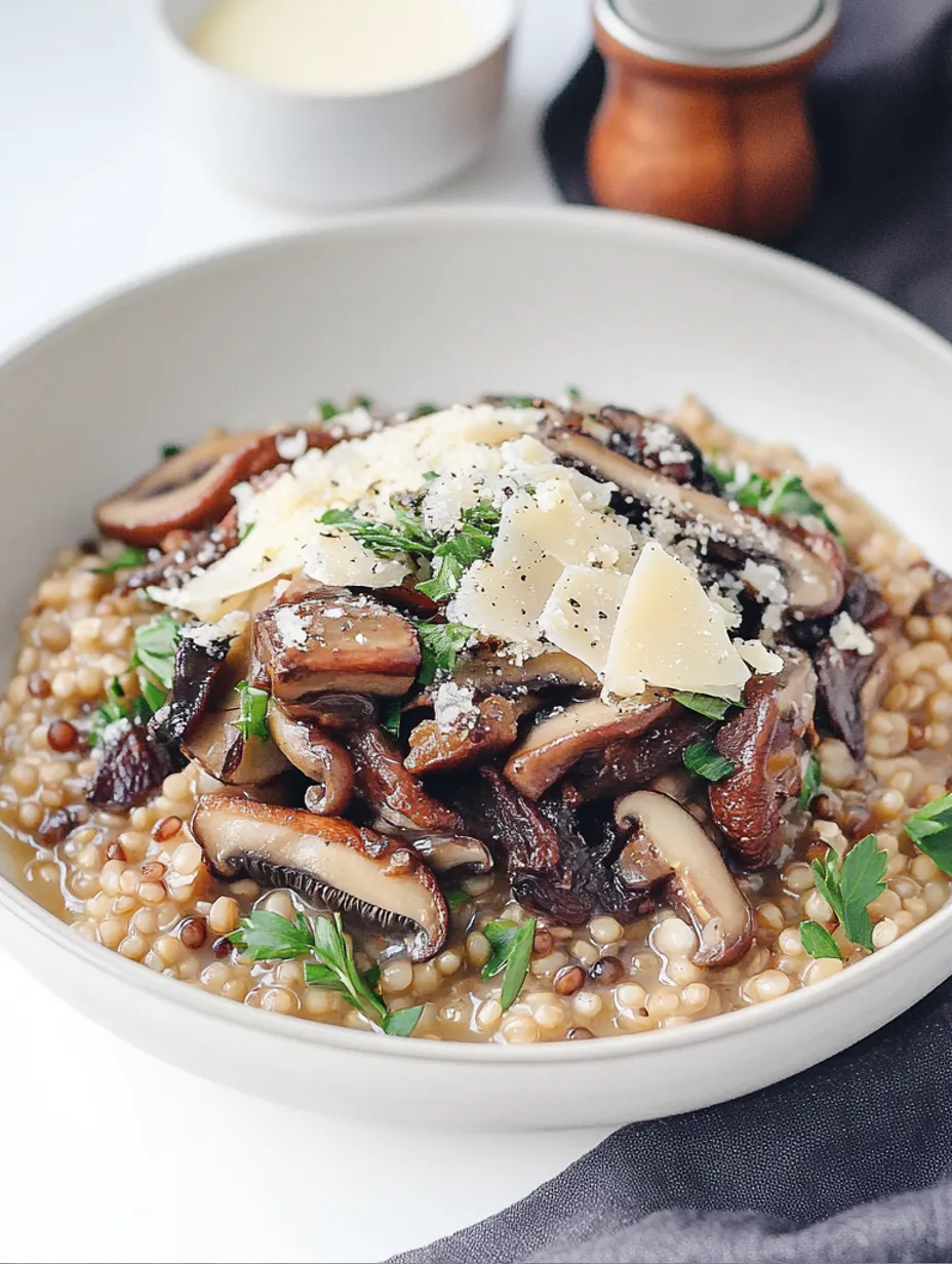 Farro aux lentilles, champignons et touche de truffe
