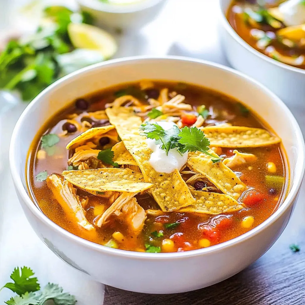 Soupe maison au poulet et tortillas croustillantes