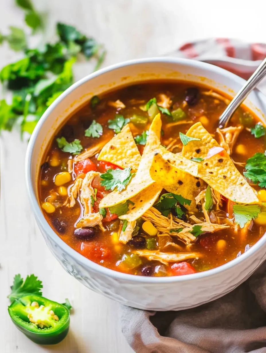 Soupe maison express au poulet et tortilla