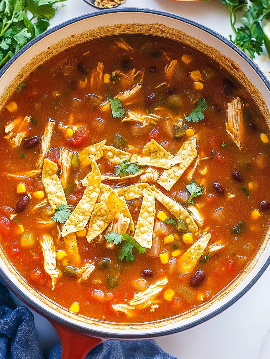 Soupe maison rapide au poulet et tortillas croustillantes
