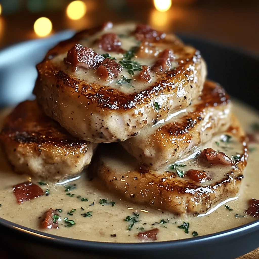 Côtes de porc dorées avec sauce au bacon