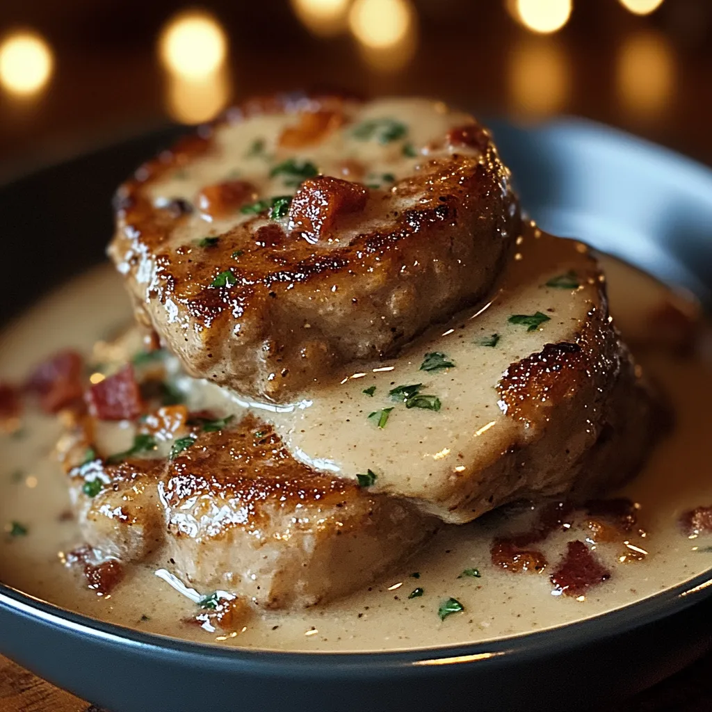 Côtelettes de porc panées, sauce bacon onctueuse