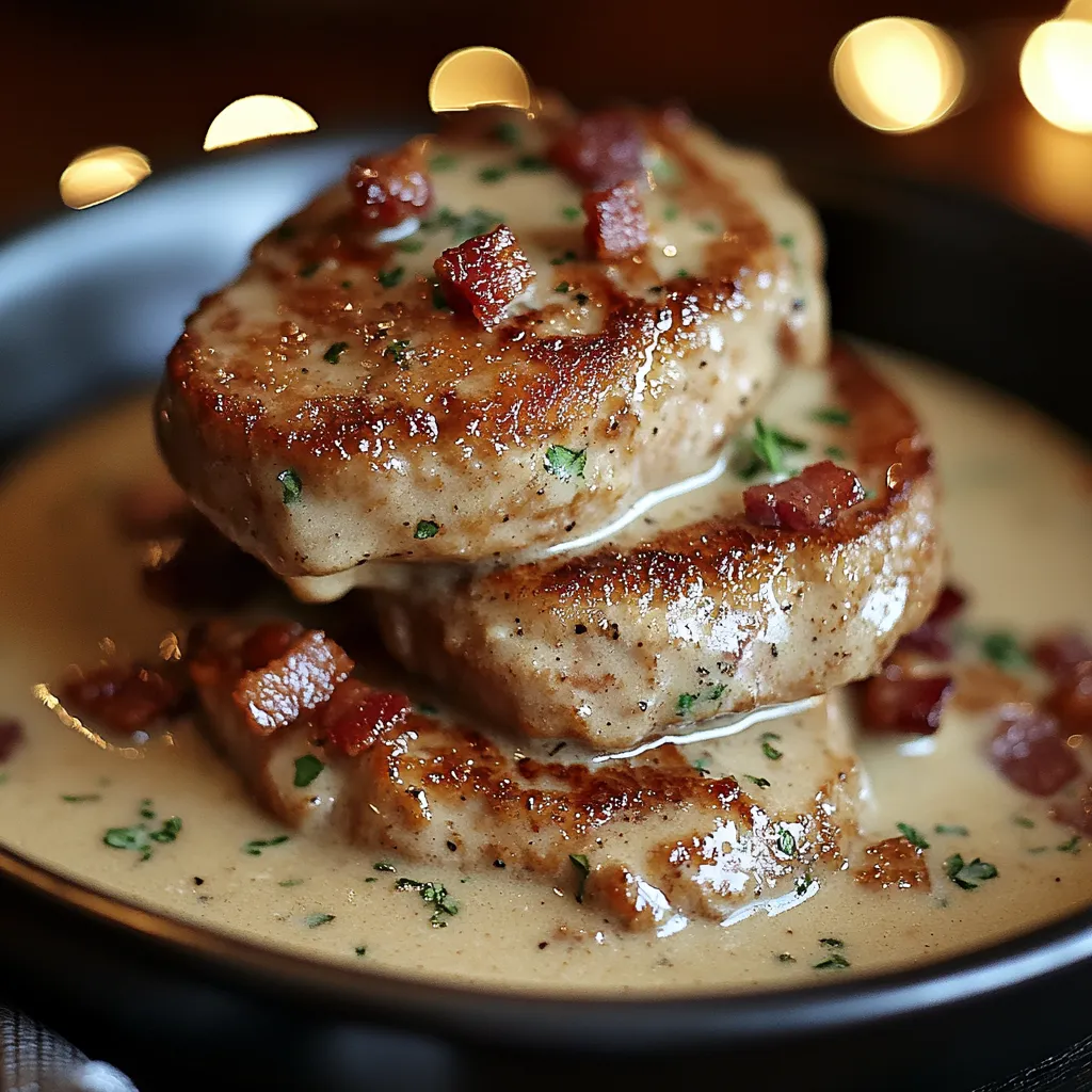 Zoom sur côtelettes croustillantes sauce bacon