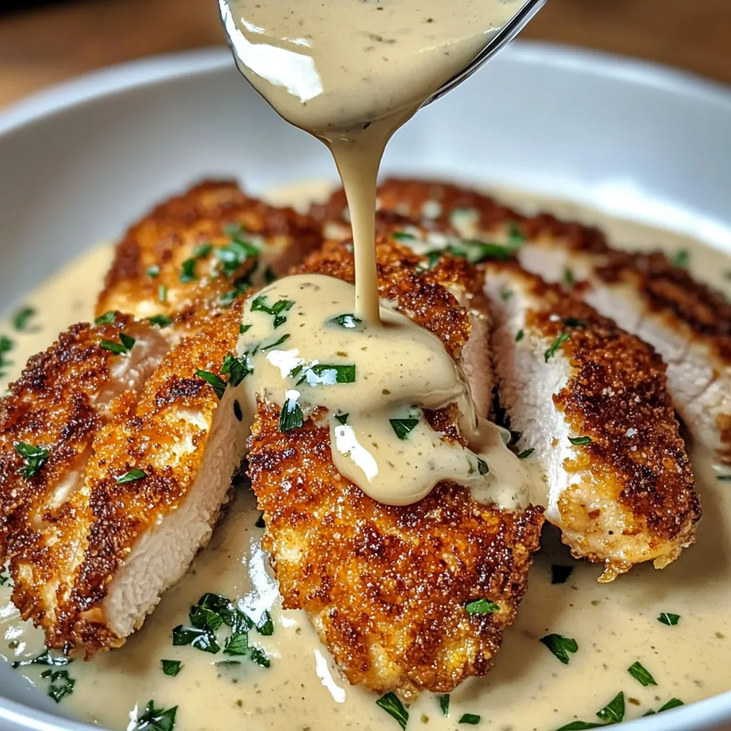 Poulet croustillant parmesan sauce ail crémeuse