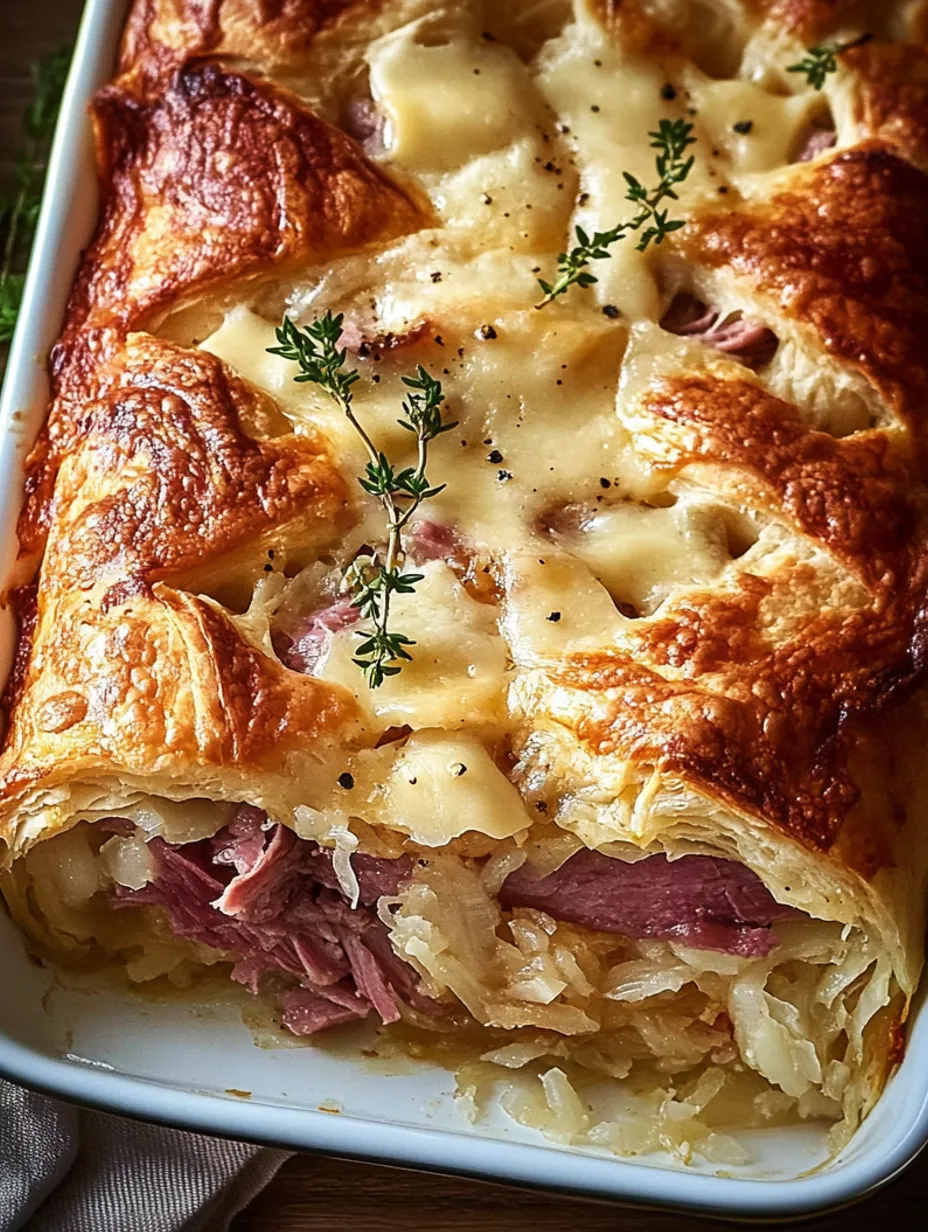 Gratin feuilleté façon Reuben au bœuf salé