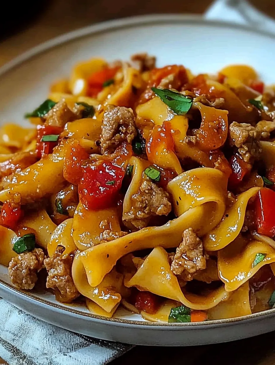 Pâtes italiennes ivres avec saucisse et poivrons