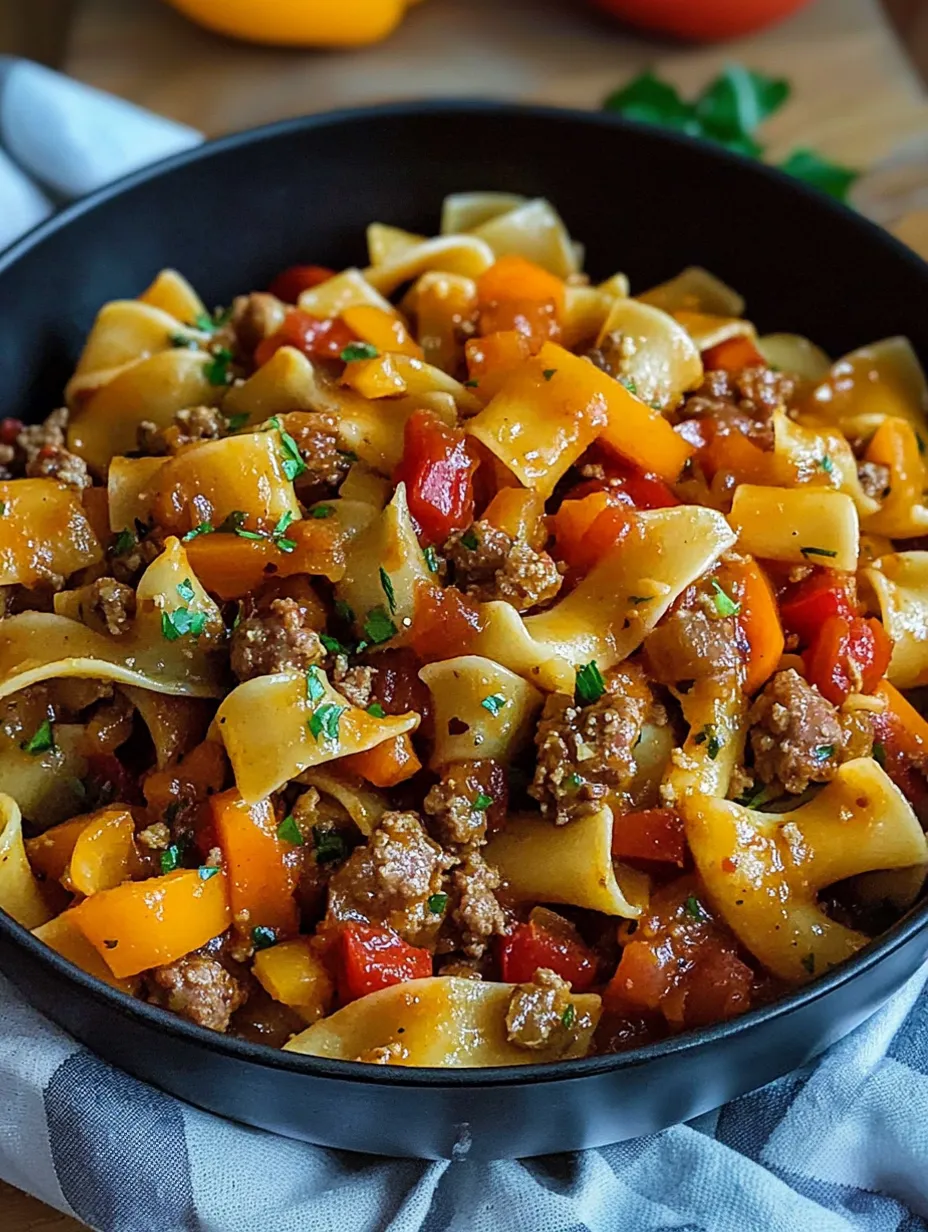 Pâtes italiennes ivres avec saucisse et poivrons