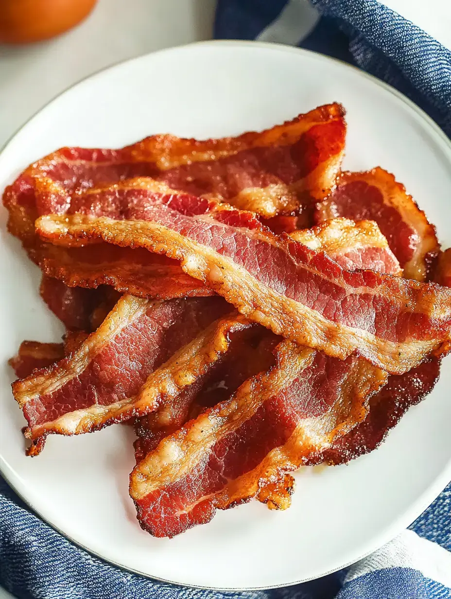 Une assiette garnie de tranches de bacon dorées et croustillantes.