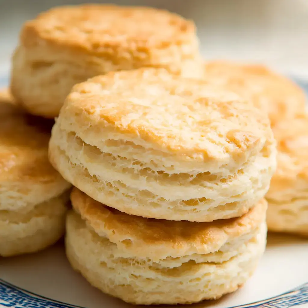 Une pile de biscuits dorés et feuilletés sur une assiette.