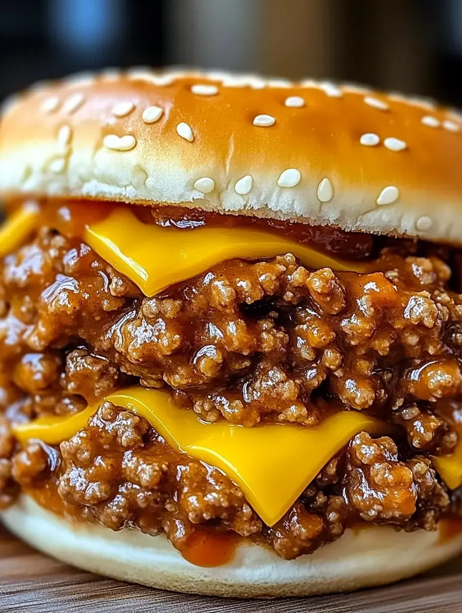 Gros plan d'un pain hamburger aux graines de sésame garni de couches de bœuf haché, de cheddar fondu et de sauce.