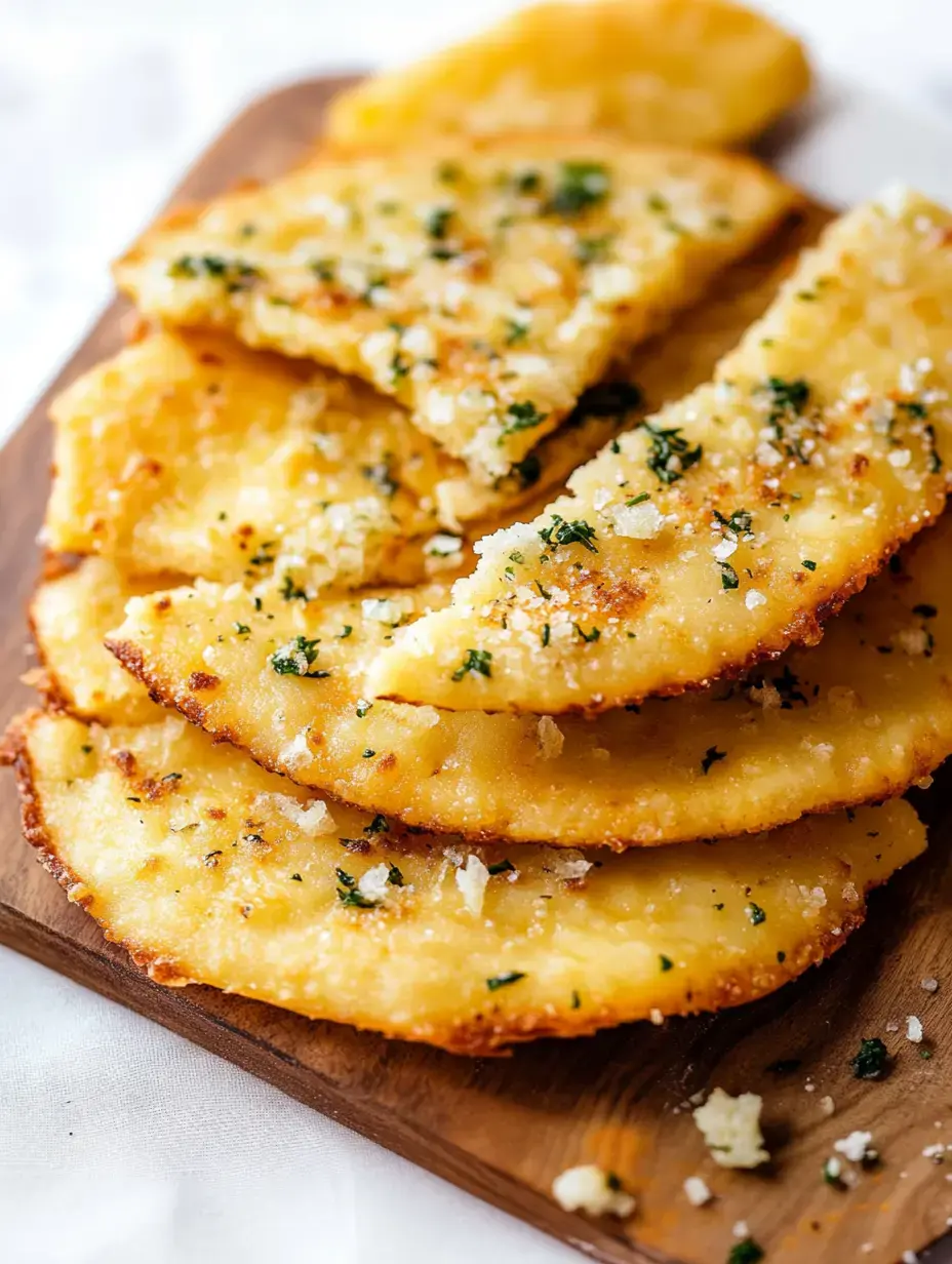 Une assiette de tranches de pommes de terre croustillantes et dorées, garnies d'herbes et de chapelure, servies sur une planche en bois avec un quartier de citron.