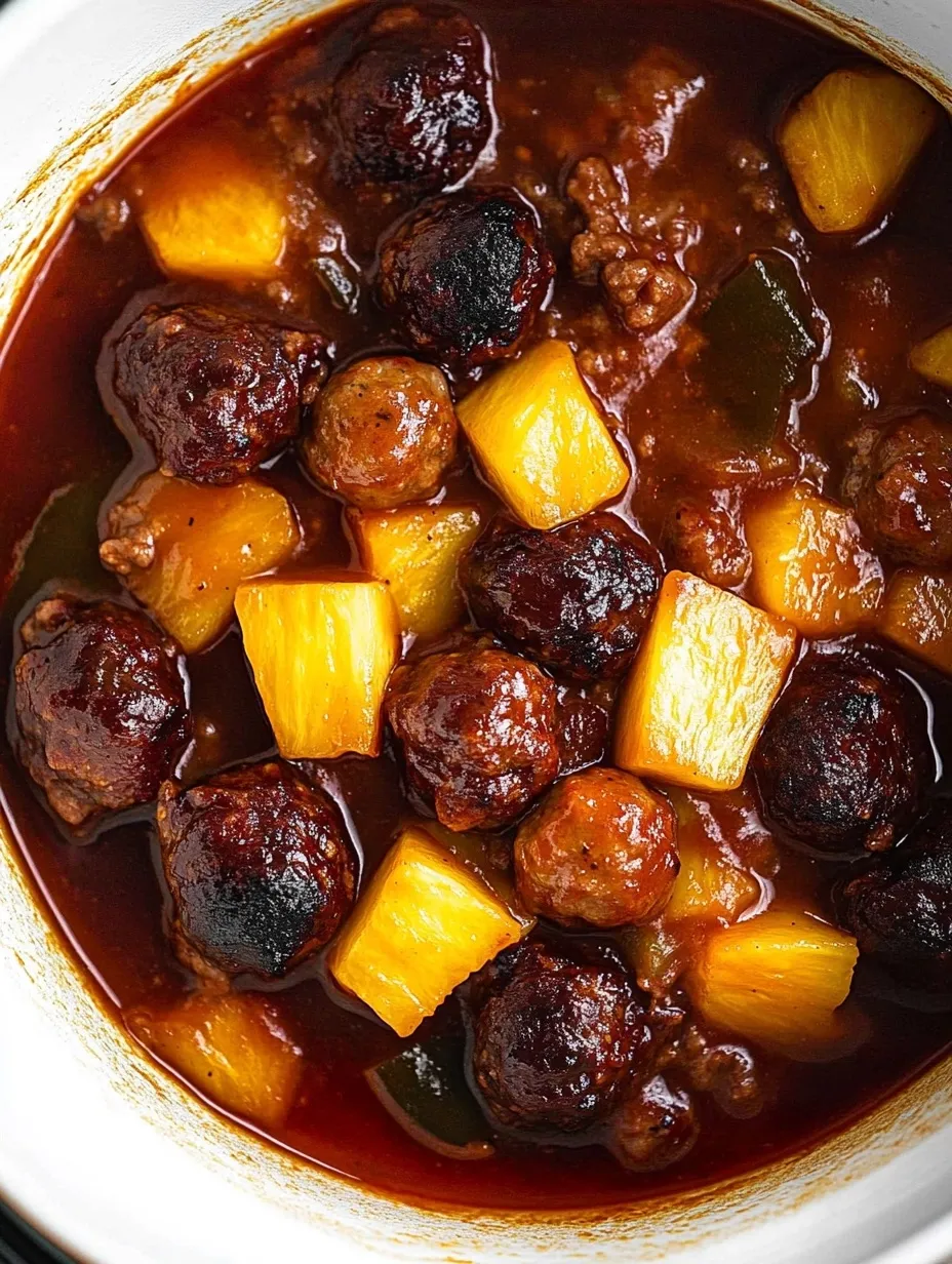 Boulets de viande et saucisses à l'ananas en mijoteuse prêt à servir