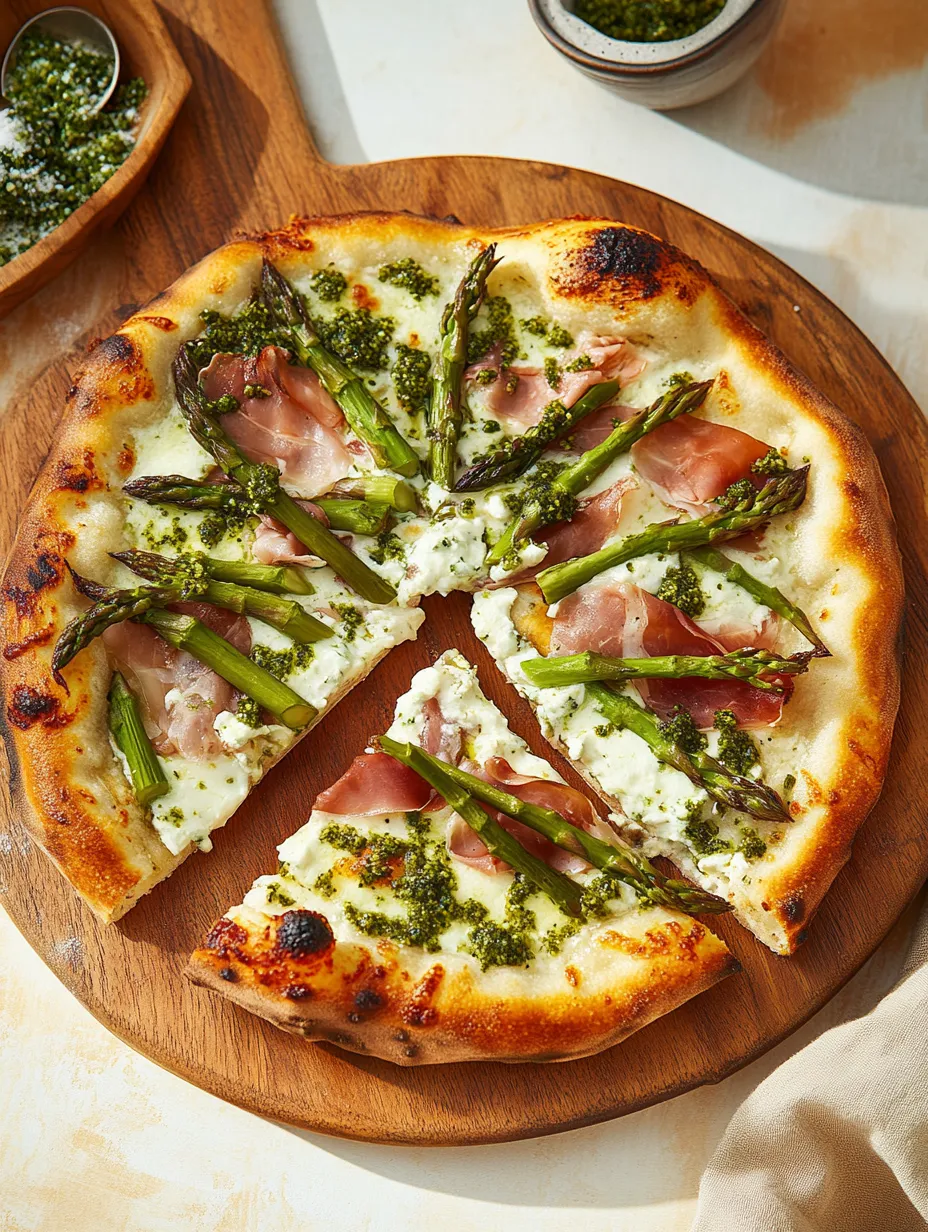 Pizza blanche facile asperges jambon cru gremolata
