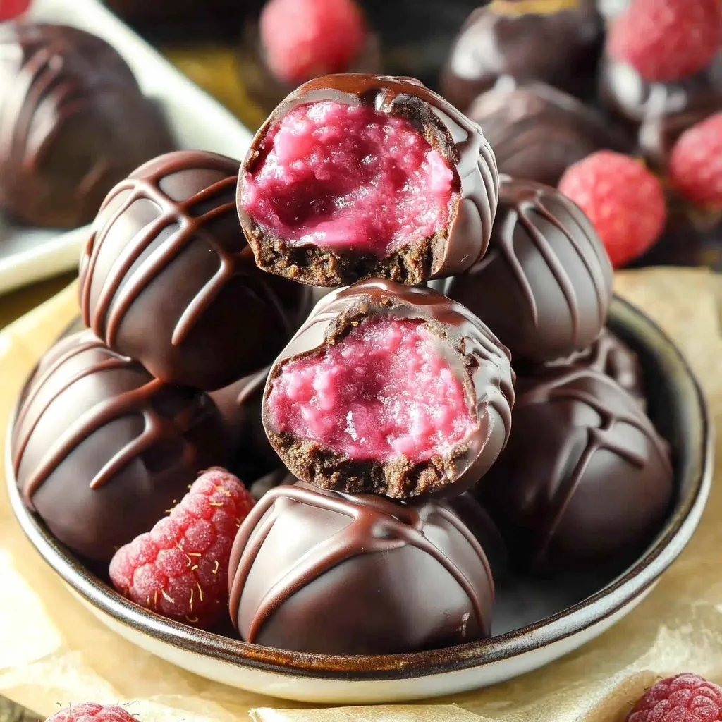 Truffes sucrées au fromage frais et framboises