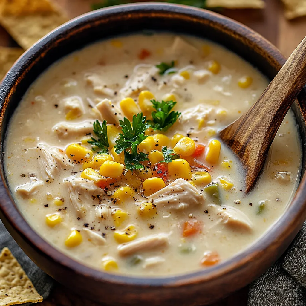 Délicieuse soupe crémeuse au poulet et maïs