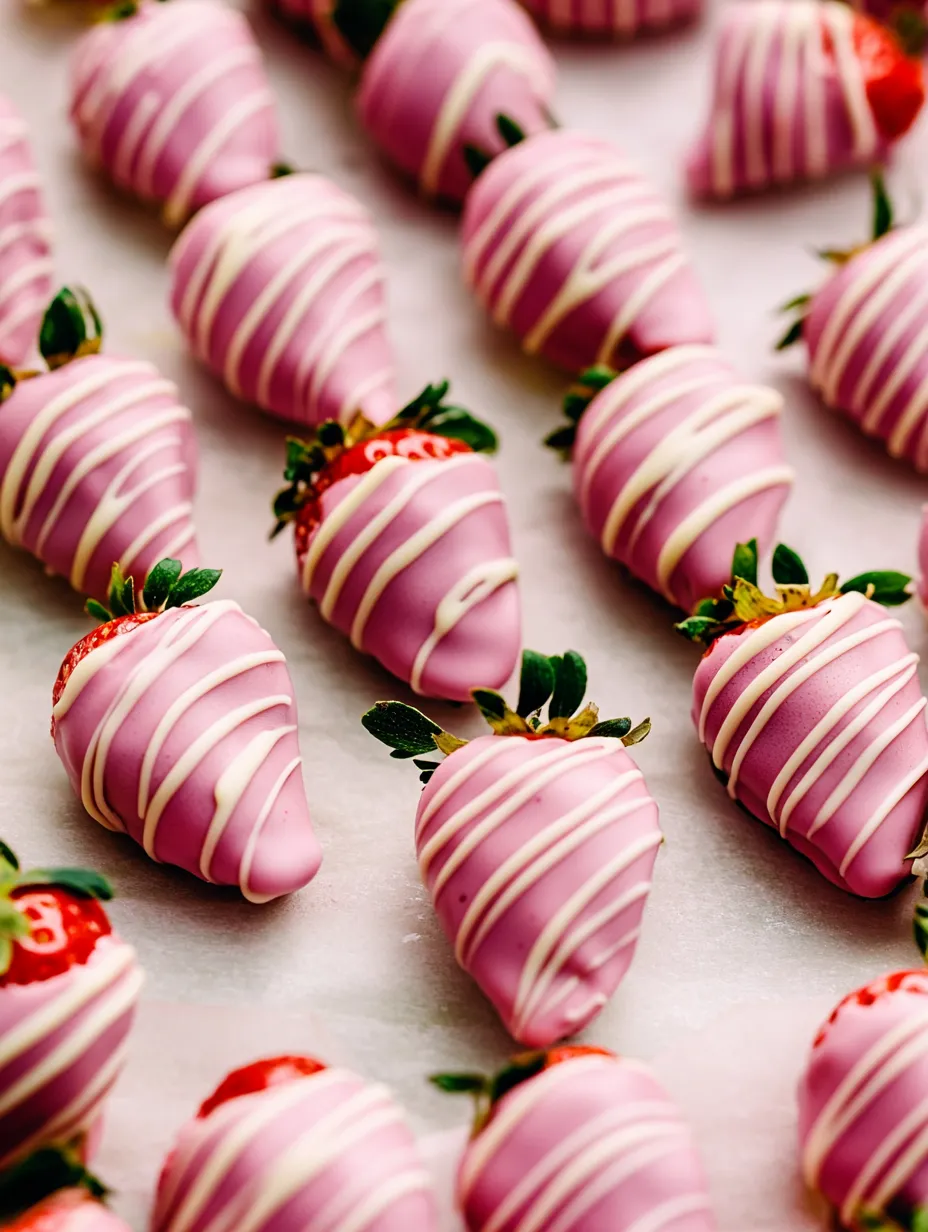 Fraises enrobées de chocolat rose