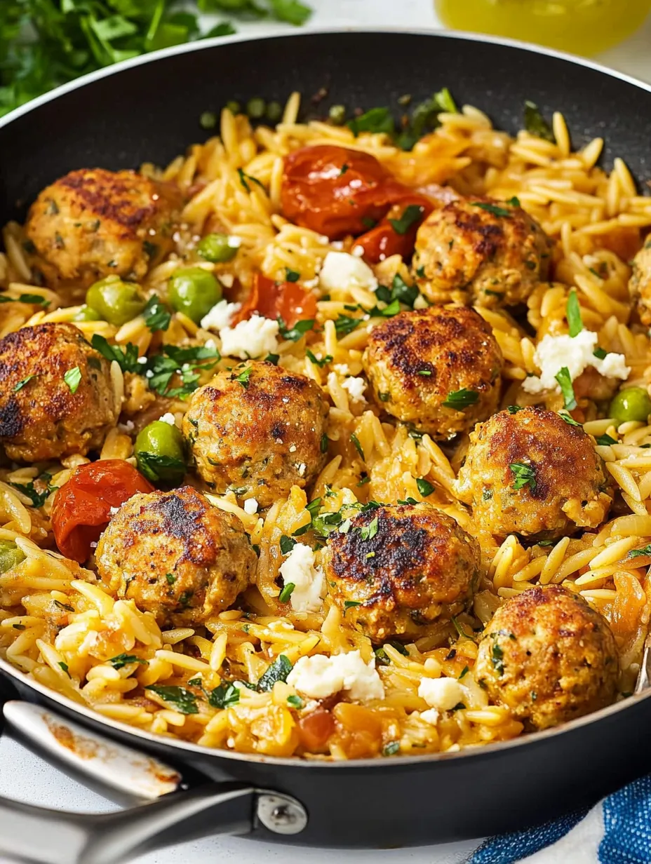 Boulettes de poulet méditerranéennes à l’orzo
