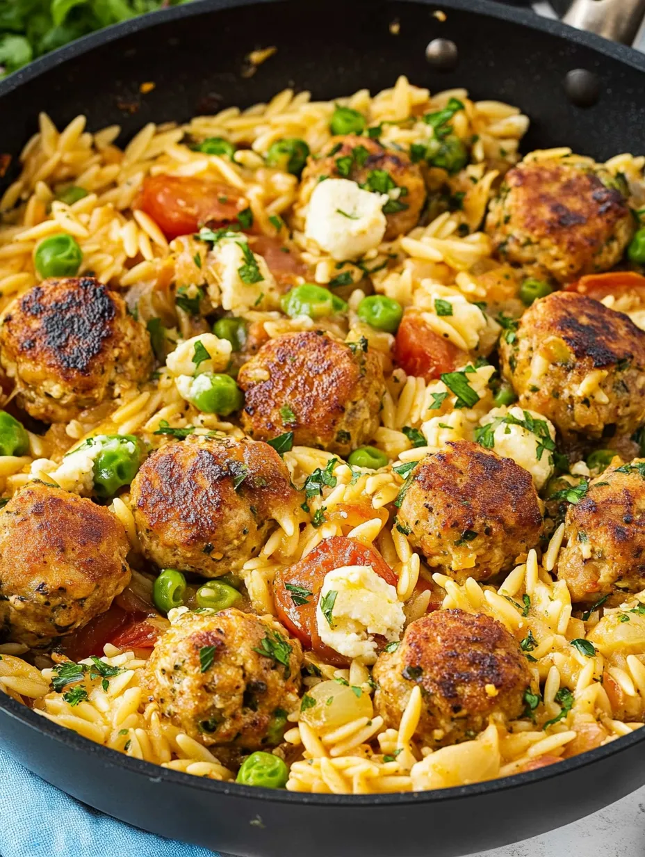 Boulettes de poulet méditerranéennes et orzo maison