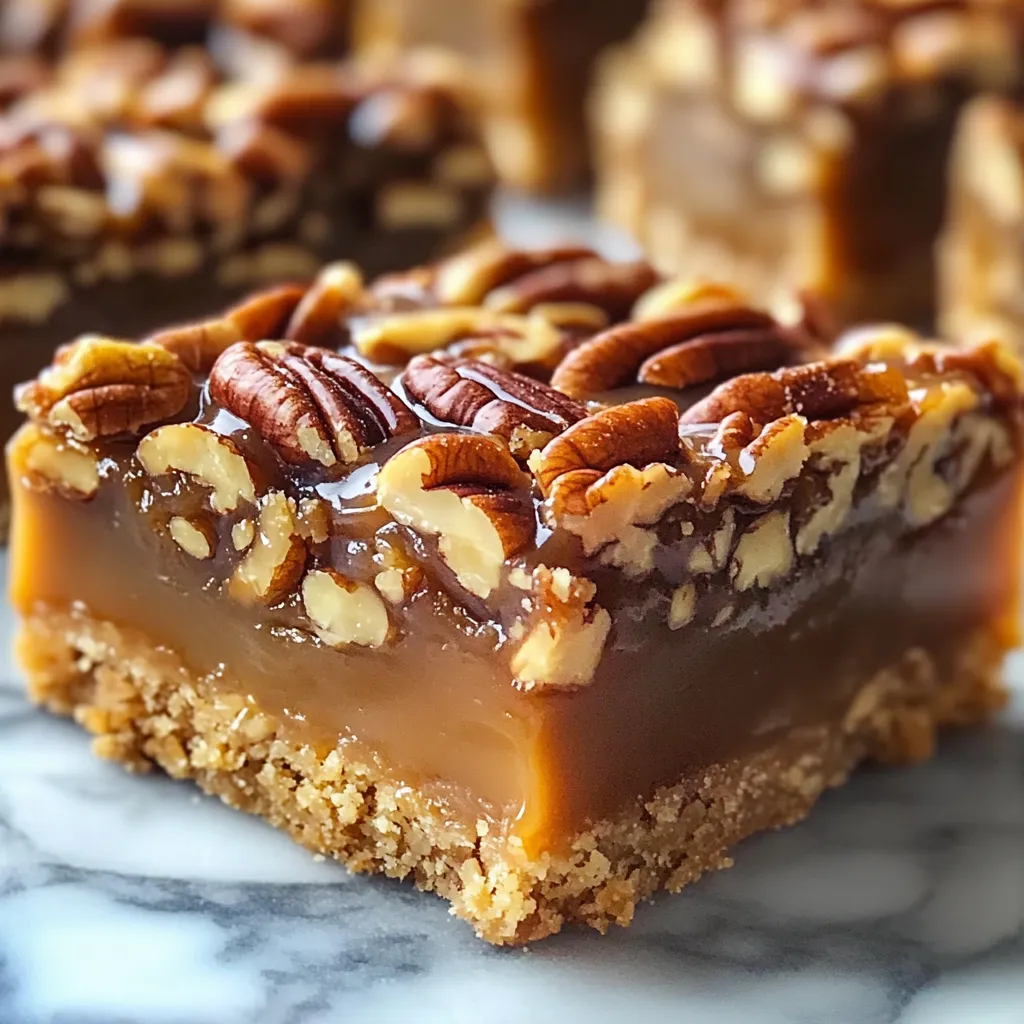 Gros plan sur les Carrés Pécan-Caramel