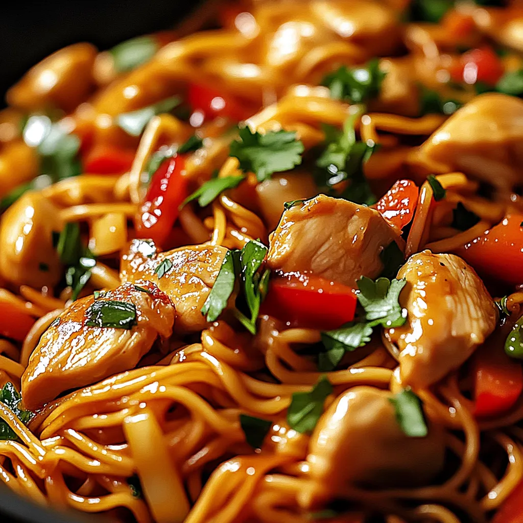 Zoom sur Lo Mein poulet spaghettis