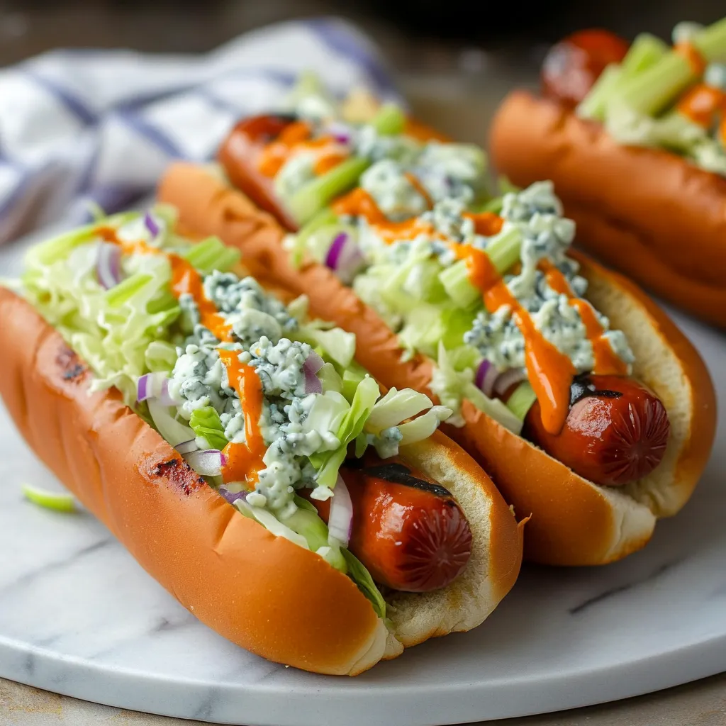 Hotdogs épicés avec slaw au fromage bleu