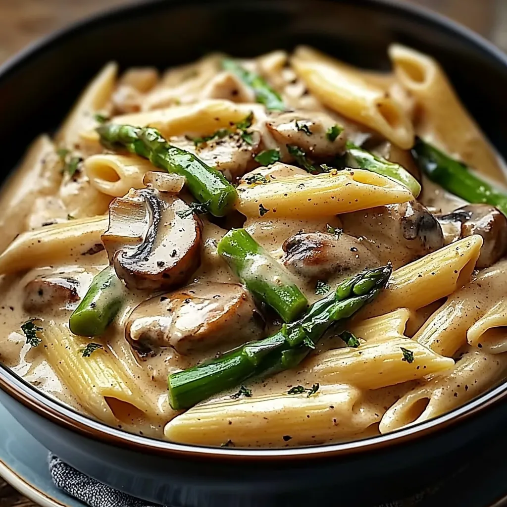 Pâtes aux Champignons et Asperges au Poulet