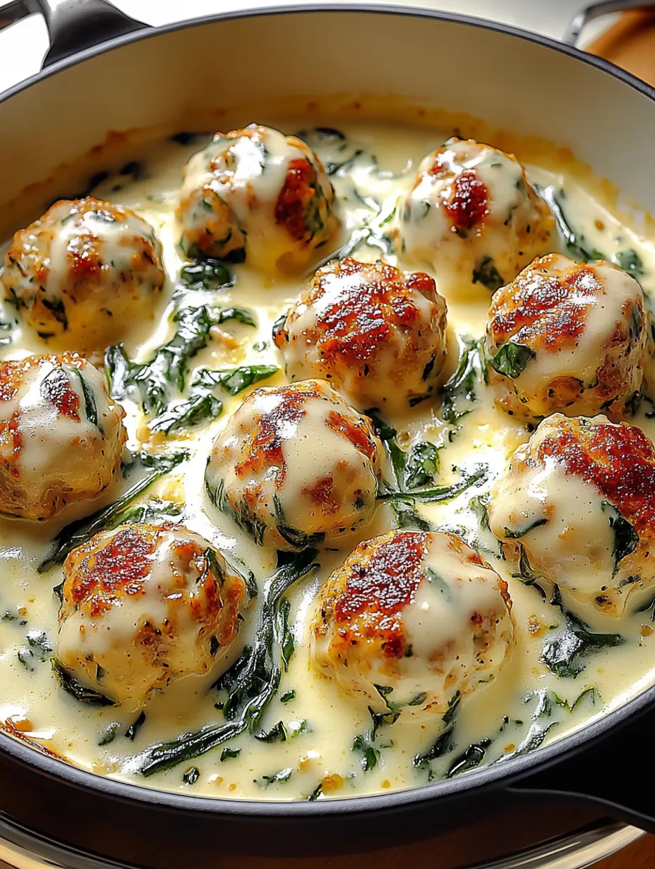 Boulettes de poulet à la ricotta au four avec sauce Alfredo aux épinards