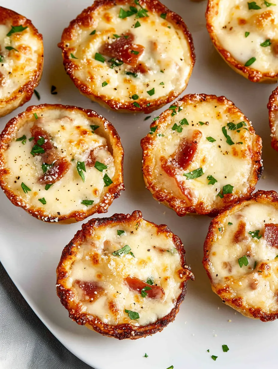 Bouchées Pizza Alfredo au Poulet avec Bacon et Beurre à l'Ail