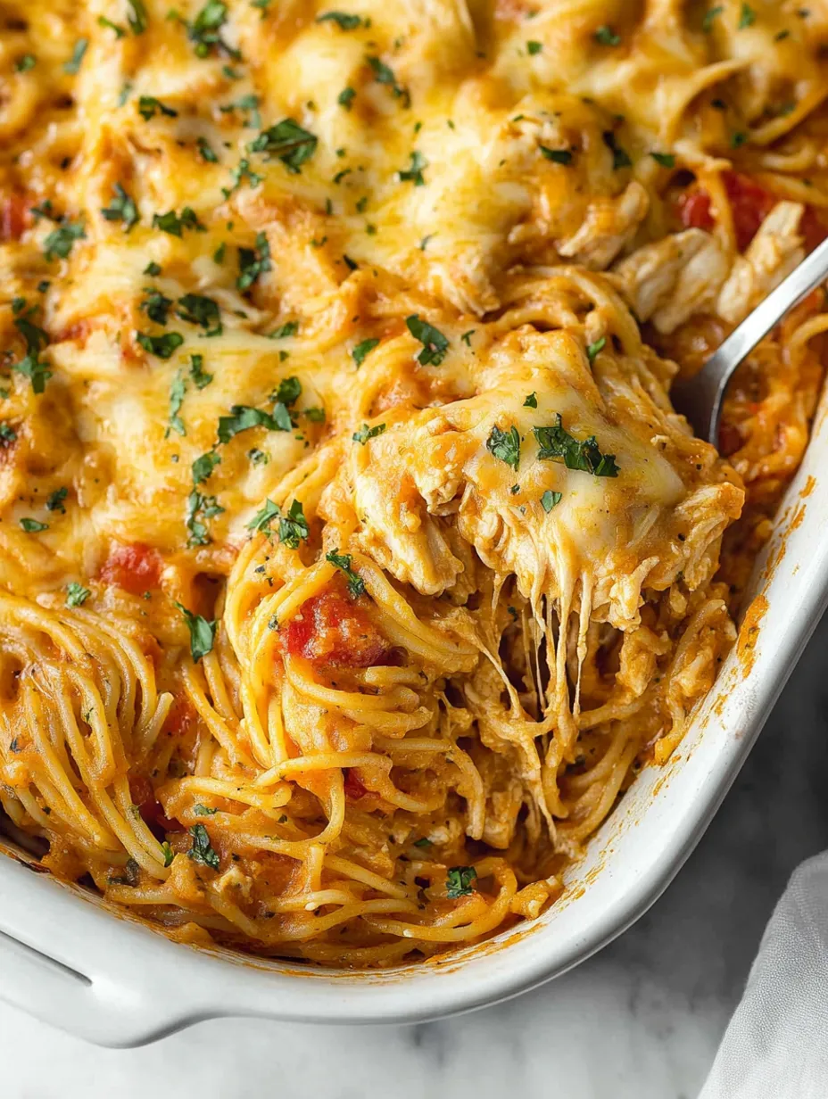 Délicieux spaghetti au poulet et fromage avec Rotel