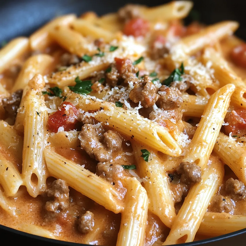Pâtes Faciles au Bœuf à la Sauce Tomate Crémeuse en Une Casserole
