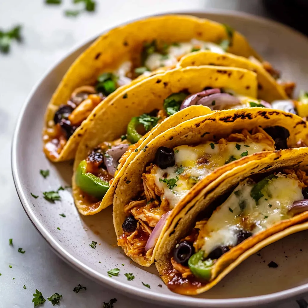 Délicieux tacos pizza au poulet BBQ