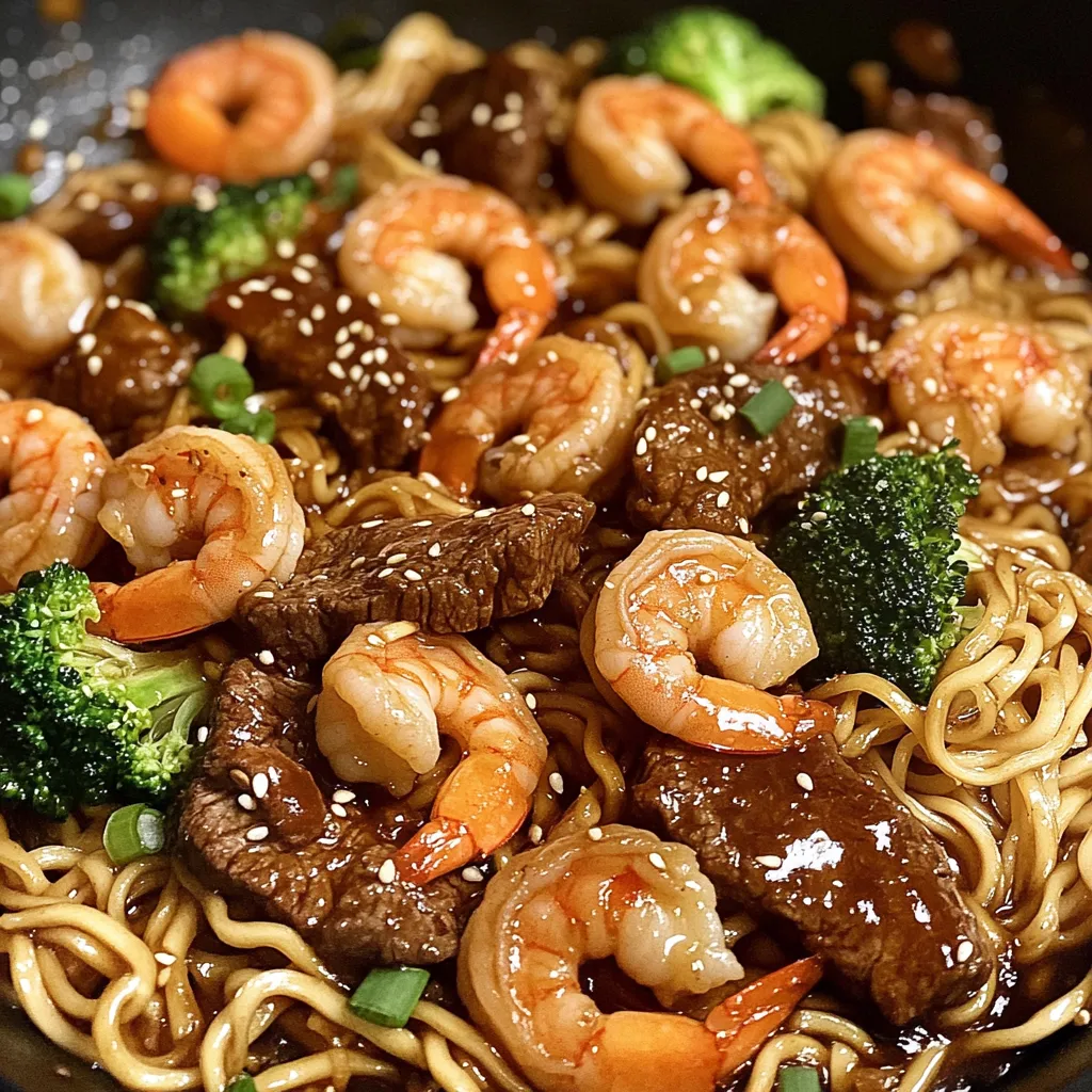 Nouilles Crevettes et Bœuf Teriyaki