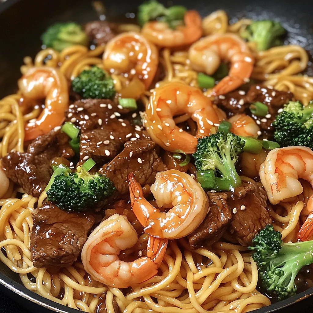 Nouilles aux Crevettes Teriyaki et Bifteck