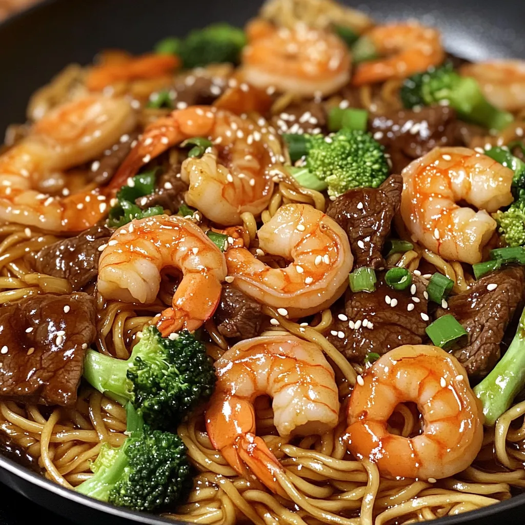 Nouilles Faciles aux Crevettes Teriyaki et Bifteck